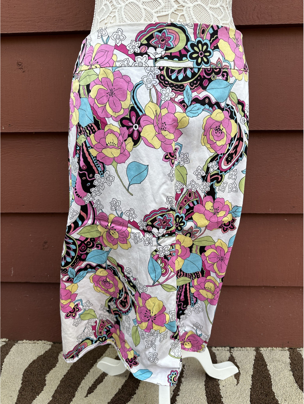 Relativity Vintage Inspired Floral Paisley A Line Skirt Blend Retro Casual